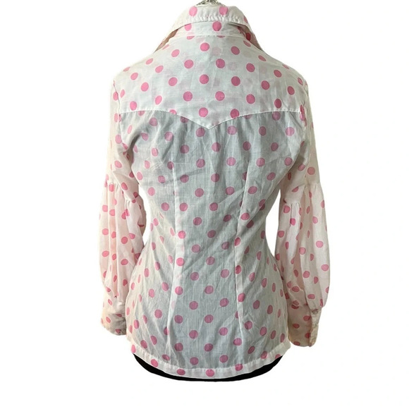 Vintage Allen Brand Pink Polkadot Blouse XS - Picture 2 of 7